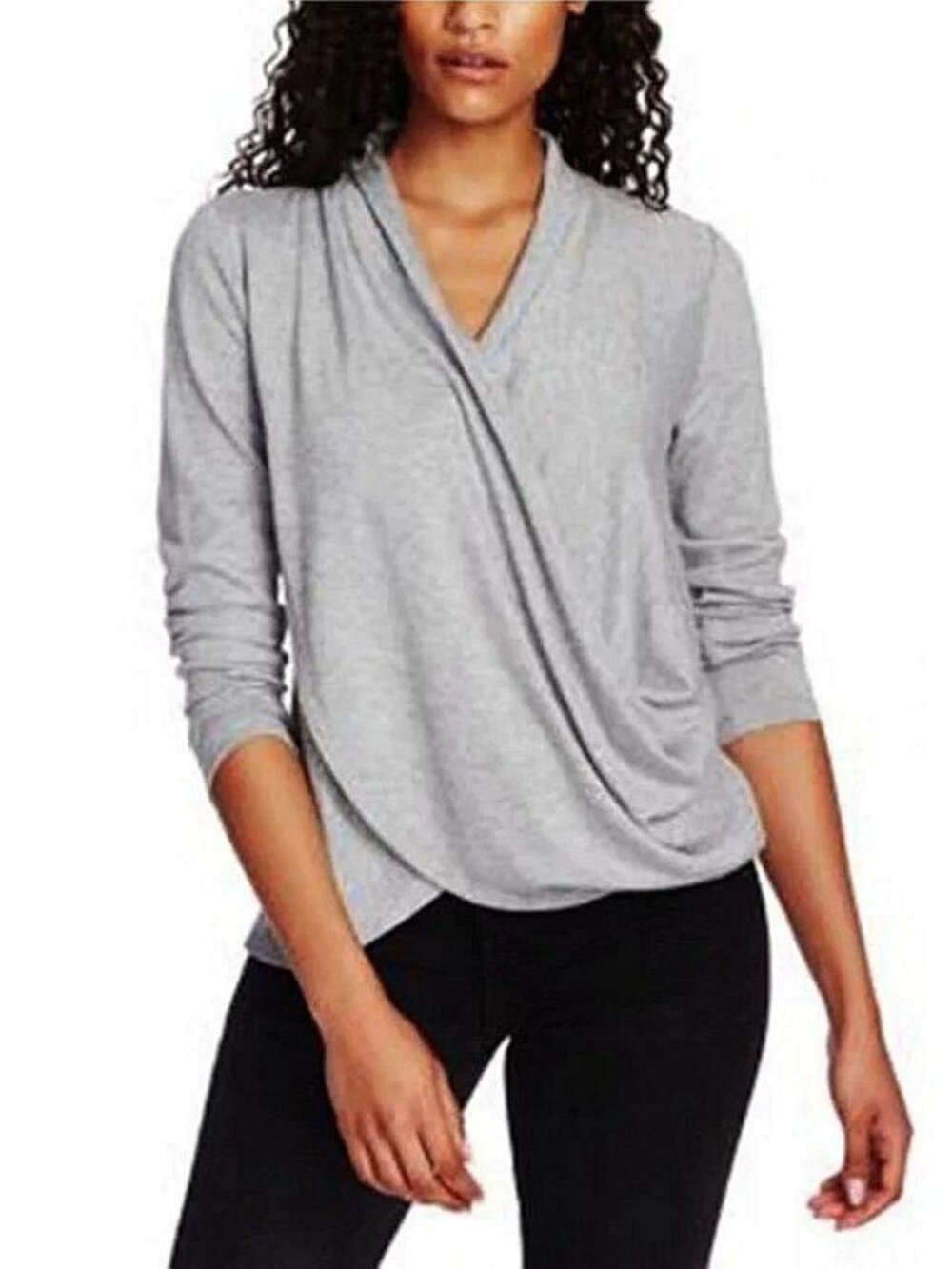 1. State Womens Cozy Crisscross Front Long Sleeve Knit Top In Gray Size XS